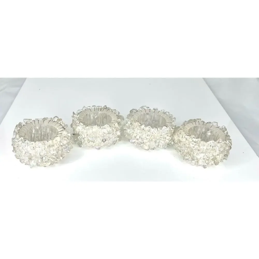 VTG White Iridescent NAPKIN HOLDER RINGS (4) Aurora Borealis Resin Stone Nuggets